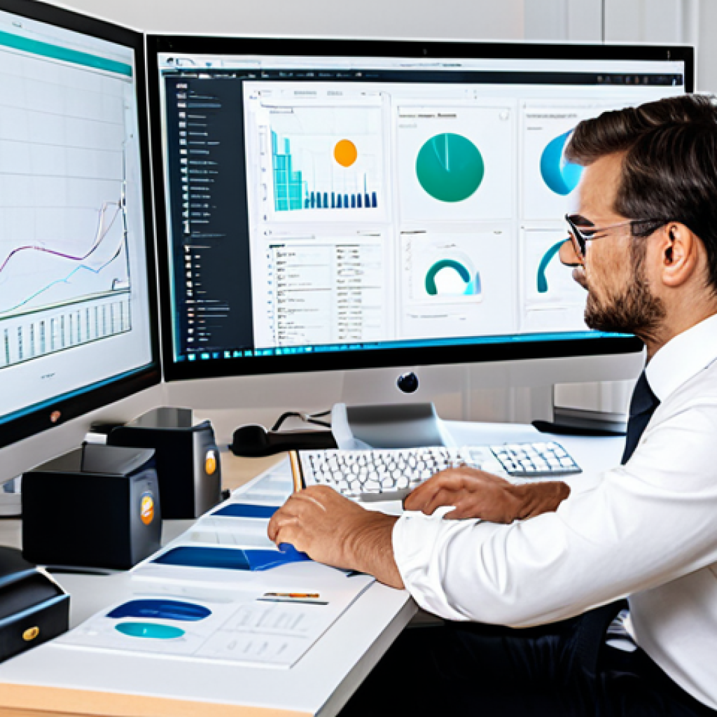 A professional translator, focused on a modern computer screen displaying advanced CAT tool software and AI-assisted translation interfaces. The subject is seated at a minimalist, ergonomic desk in a brightly lit, contemporary home office, surrounded by subtle tech elements and a few professional books. The atmosphere is quiet, highly productive, and innovative, emphasizing efficiency and precision. The translator is fully clothed in professional business casual attire, ensuring appropriate content. Perfect anatomy, correct proportions, well-formed hands with proper finger count, and a natural pose. High-quality professional photography, realistic, detailed, safe for work, modest clothing, family-friendly.