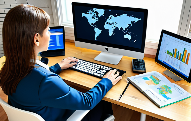 **
A professional translator working at a modern desk, surrounded by books and a computer with CAT tool software on the screen. She is fully clothed in a modest business casual outfit. The background shows a bright and organized home office with a world map. Perfect anatomy, correct proportions, well-formed hands, proper finger count, natural pose, safe for work, appropriate content, fully clothed, professional.
**